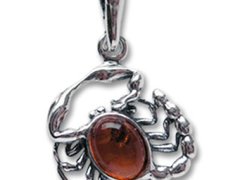 Pandantiv talisman argint cu piatra naturala de ambra (chihlimbar), semn zodiacal Scorpion